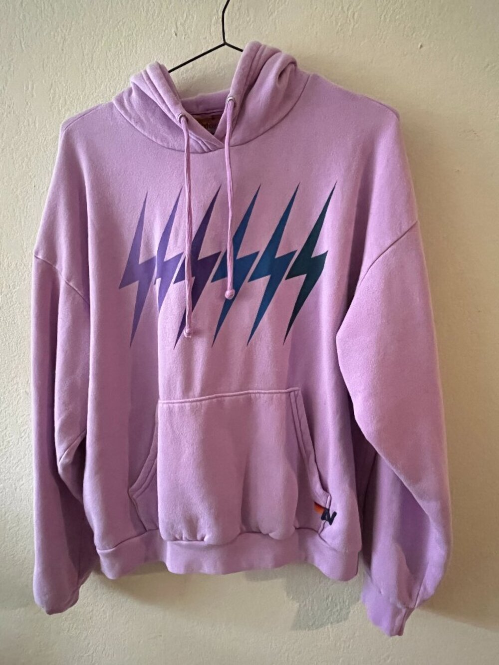 Aviator Nation Purple Lightning Bolt Gradient Relaxed Pullover Hoodie Size Small